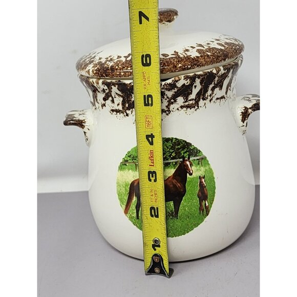 Vintage Ceramic Grease Jar With Strainer And‎ Lid Horse Decal Kitchen Decor - Picture 12 of 12